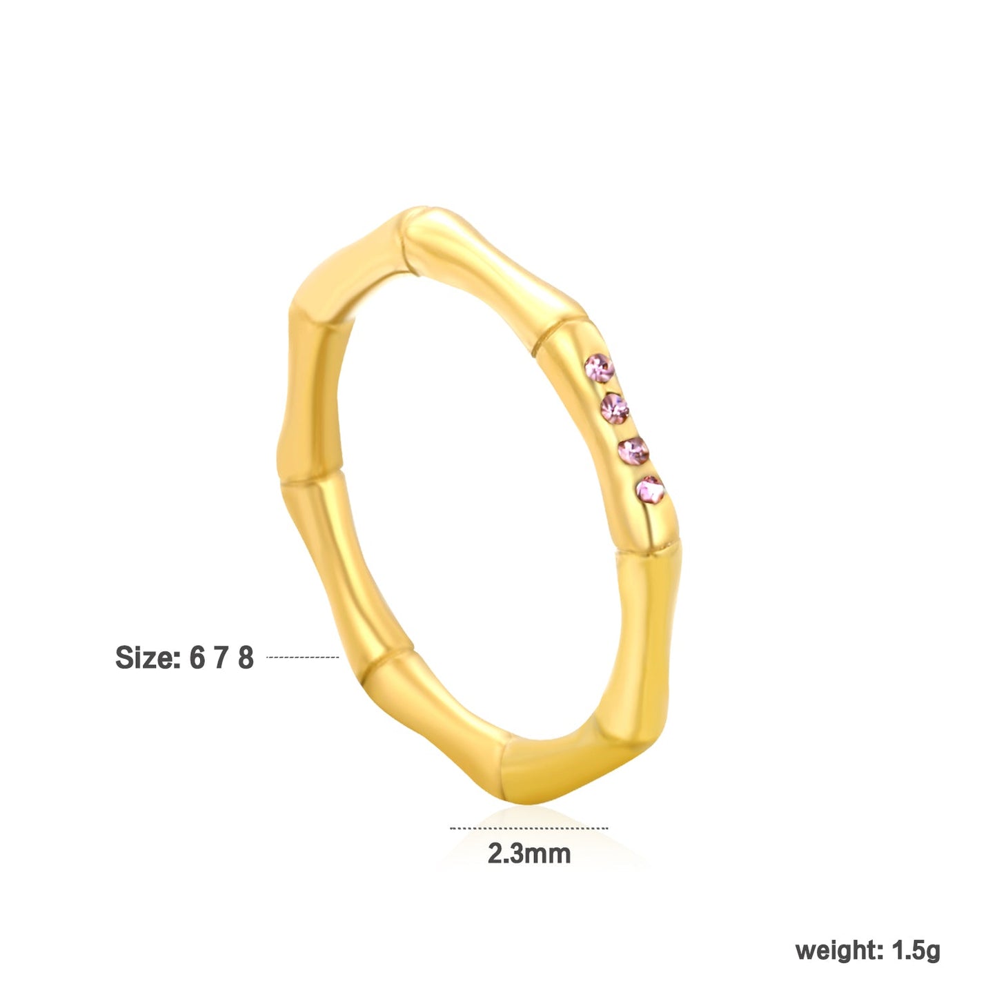 2.3mm high bamboo-shaped setting with white/lotus purple diamonds, gold ring asonjewelry
