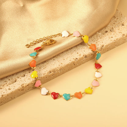 Colorful Oil Heart Bracelet 18+3cm asonjewelry