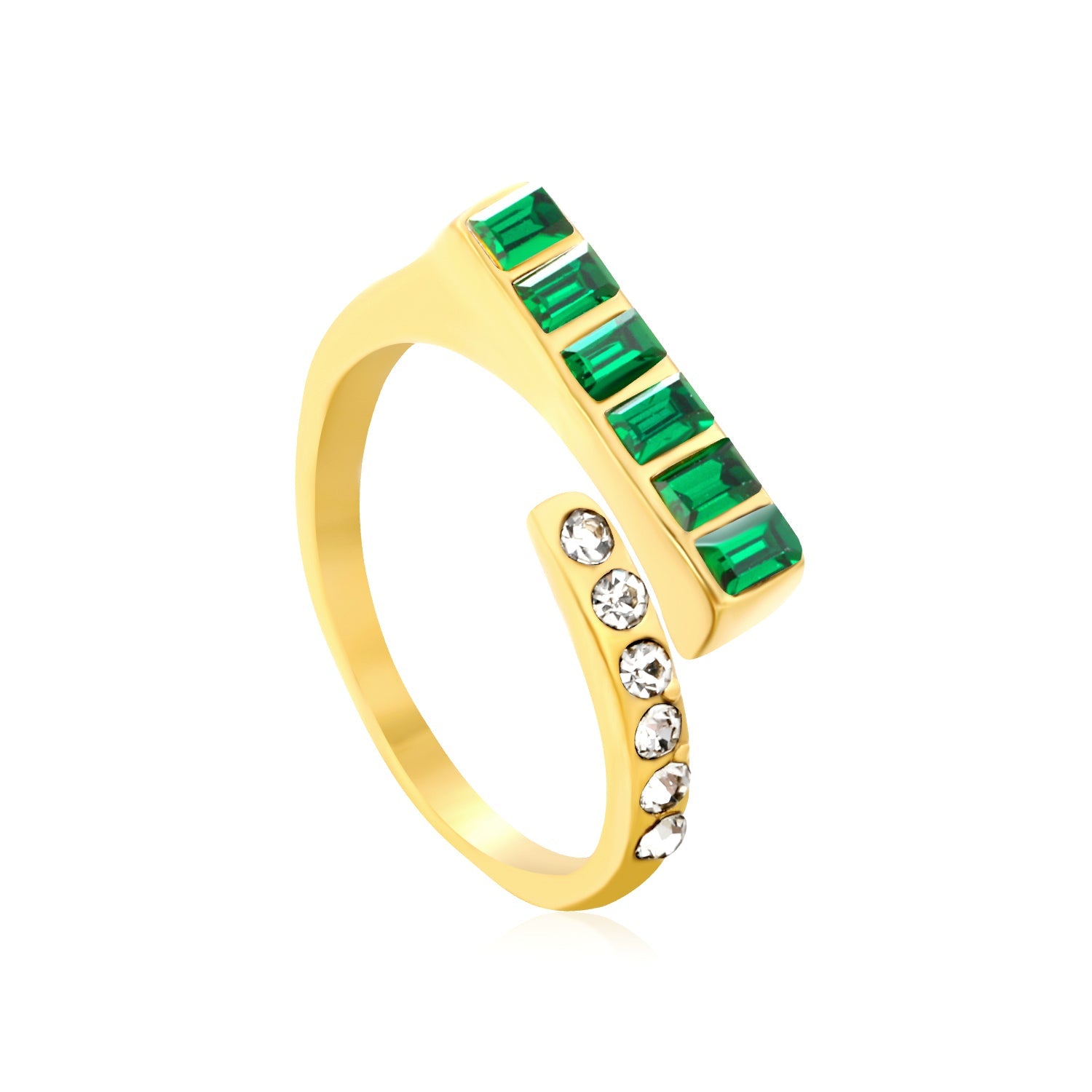 7.5mm Gold Open Ring with Square Rose - Red/Emerald/White Diamond and Round White Diamond Inlays asonjewelry