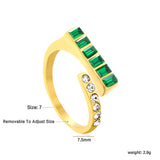 7.5mm Gold Open Ring with Square Rose - Red/Emerald/White Diamond and Round White Diamond Inlays