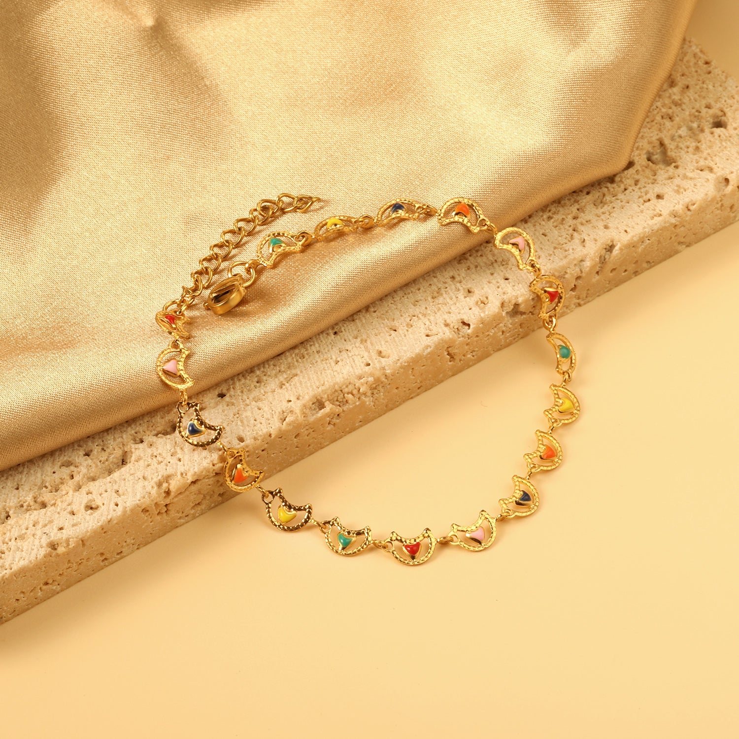 Color Oil Moon with Heart Bracelet 18+3cm asonjewelry