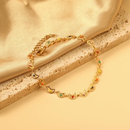 Color Oil Moon with Heart Bracelet 18+3cm asonjewelry