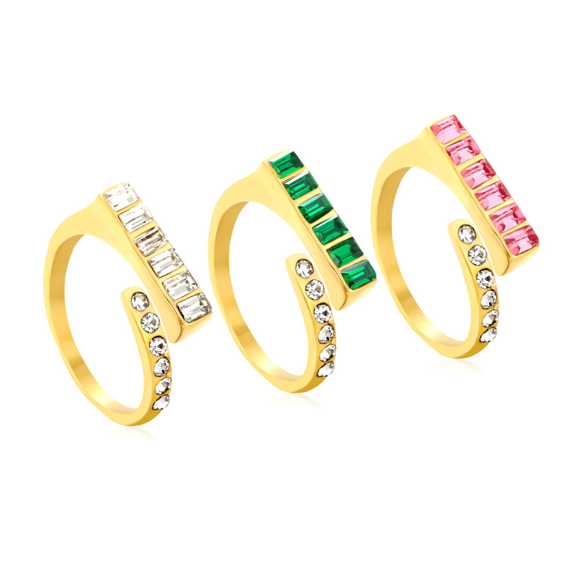 7.5mm Gold Open Ring with Square Rose - Red/Emerald/White Diamond and Round White Diamond Inlays
