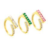 7.5mm Gold Open Ring with Square Rose - Red/Emerald/White Diamond and Round White Diamond Inlays