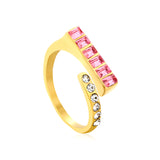 7.5mm Gold Open Ring with Square Rose - Red/Emerald/White Diamond and Round White Diamond Inlays