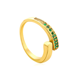 9.1mm Gold Open Ring with Irregular Double - Row White Diamonds/Purple/Blue/Emeralds