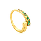 9.1mm Gold Open Ring with Irregular Double - Row White Diamonds/Purple/Blue/Emeralds