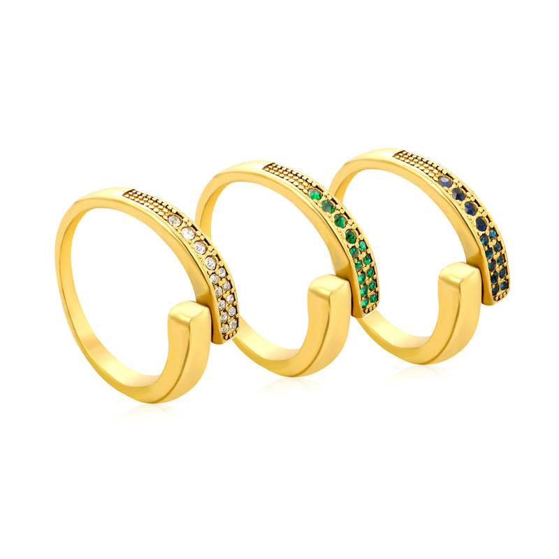 9.1mm Gold Open Ring with Irregular Double - Row White Diamonds/Purple/Blue/Emeralds
