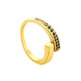 9.1mm Gold Open Ring with Irregular Double - Row White Diamonds/Purple/Blue/Emeralds
