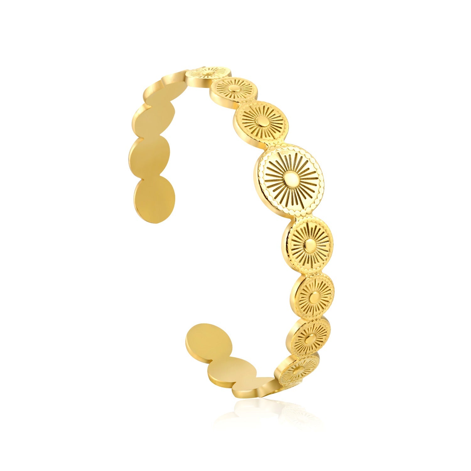 Bracelet with multiple open discs forming an irregularly striped surface asonjewelry