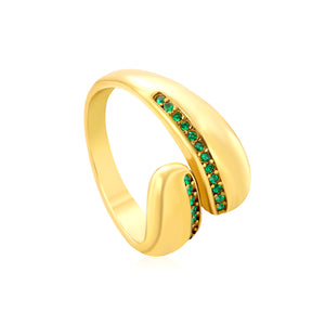 13mm Gold Open Ring with Irregular Single - Row White/Royal Blue/Emerald Diamond Accents