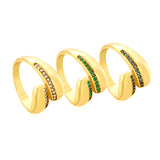 13mm Gold Open Ring with Irregular Single - Row White/Royal Blue/Emerald Diamond Accents