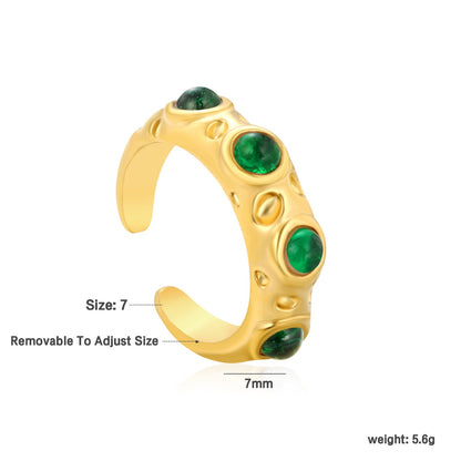 7mm Gold Open Ring with Irregular Hammered Texture and White Pearl/Tiger's Eye/Emerald Cat's Eye Inlays asonjewelry