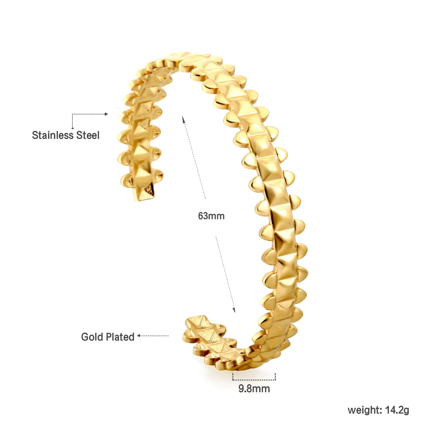 Bracelet with uneven surface in the shape of an open spine asonjewelry