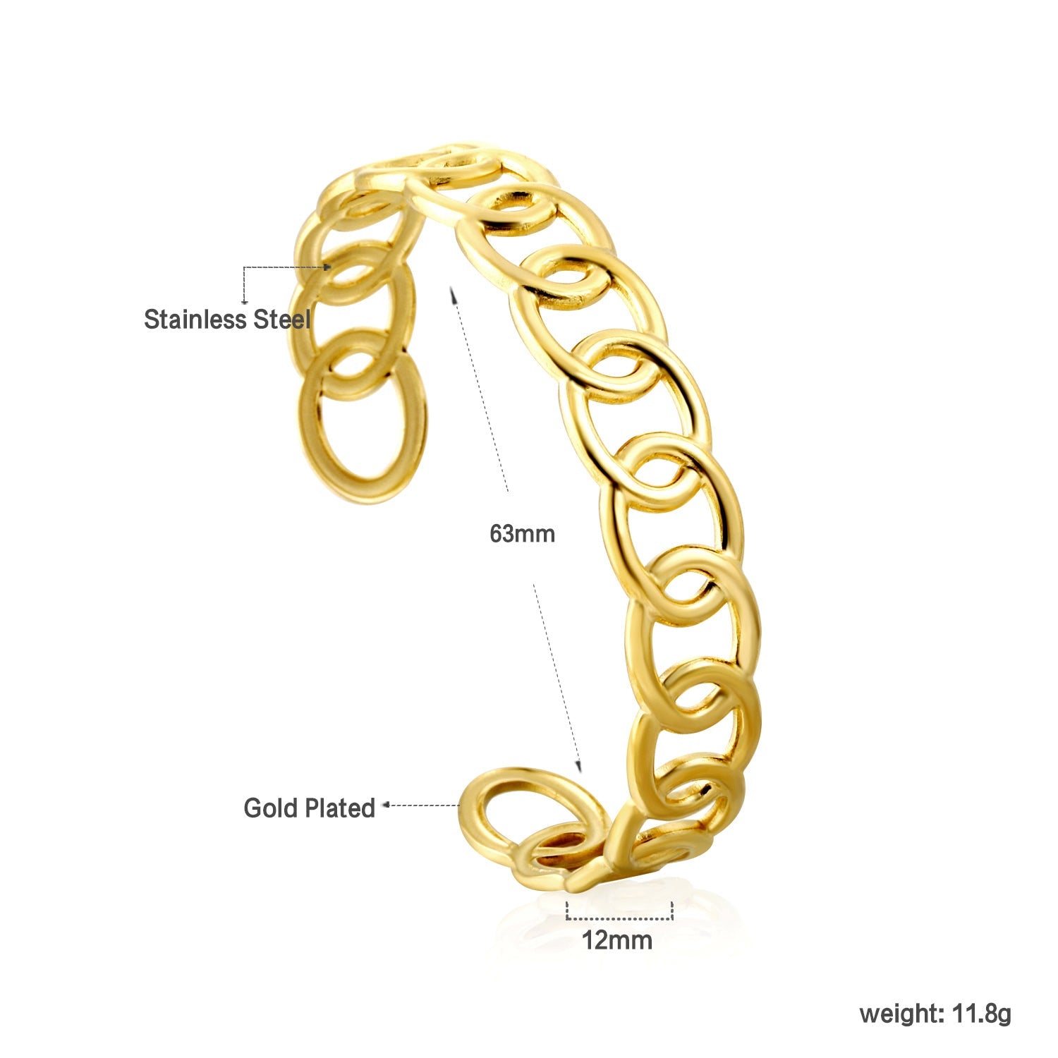 Bracelet with a number of interconnected ovals of the same size with hollow openings. asonjewelry