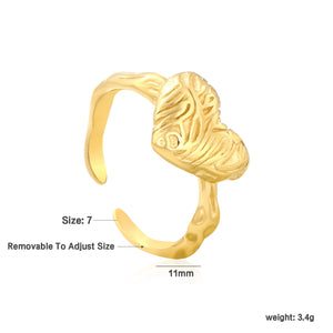 11mm Gold Open Ring with Hammered Heart Shape