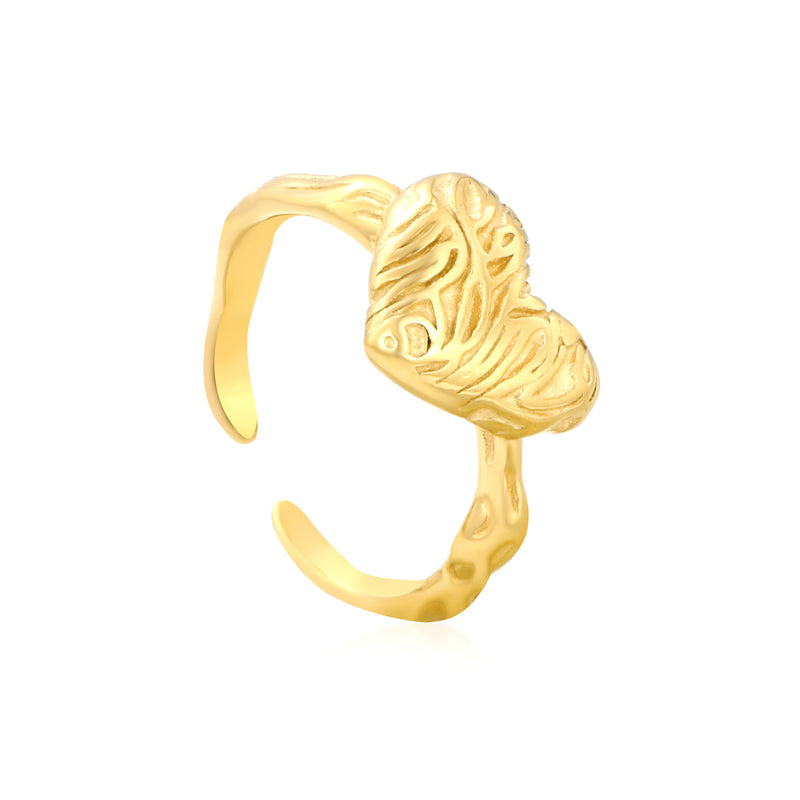 11mm Gold Open Ring with Hammered Heart Shape