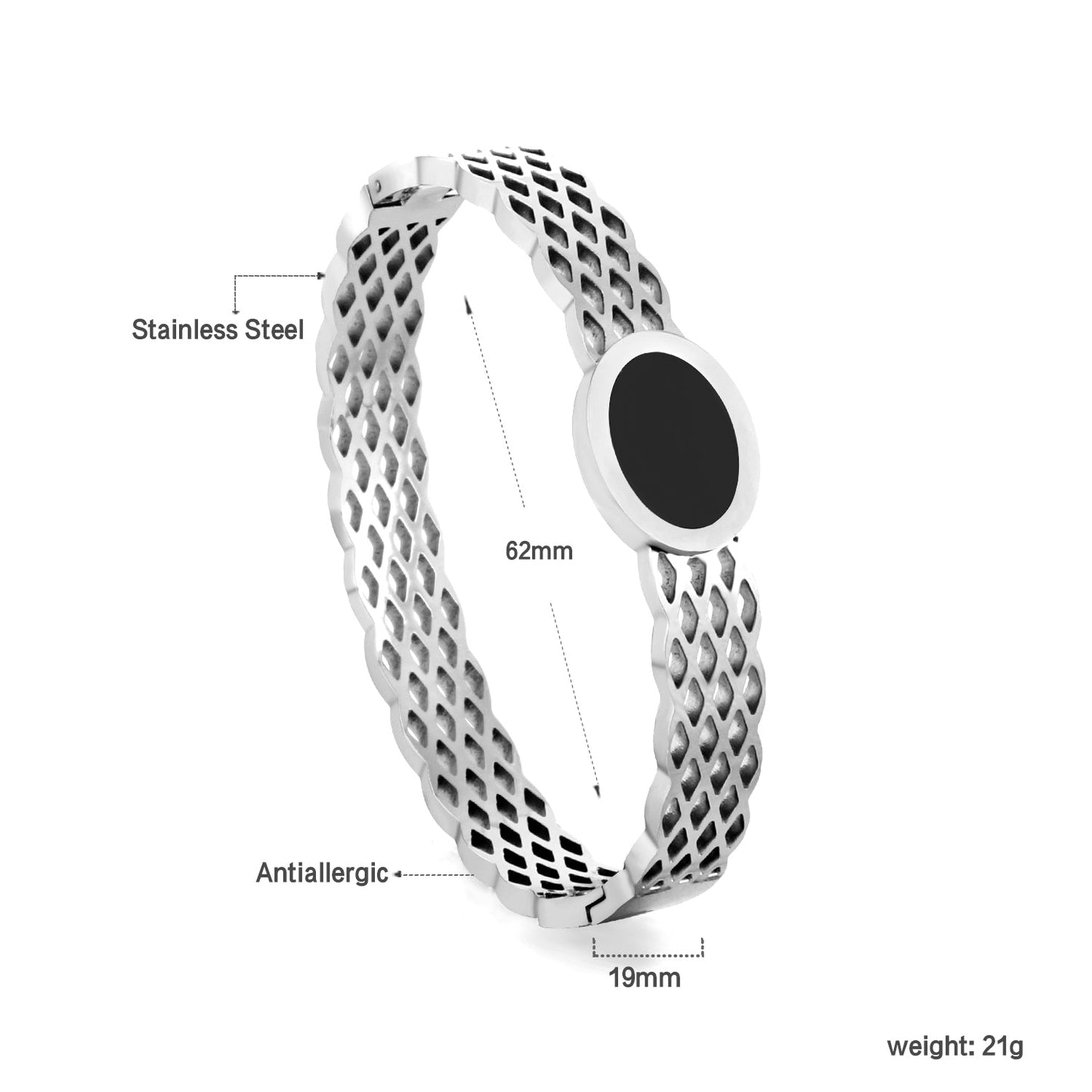 Woven mesh bracelet with black round oil drops. asonjewelry