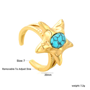 20mm Gold Open Ring with Turquoise - Inlaid Starfish