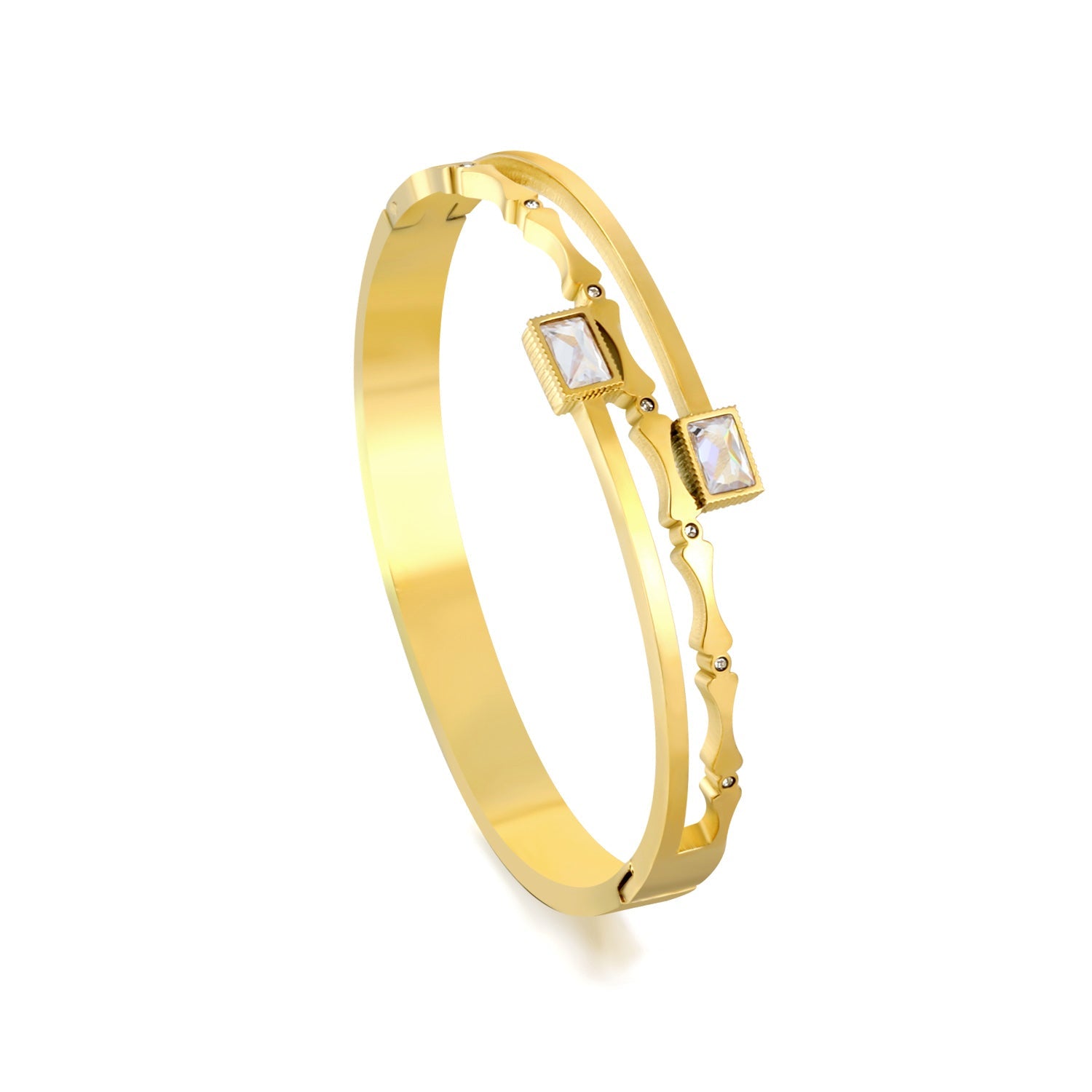 Personalized bamboo bracelet with 2 diamonds asonjewelry