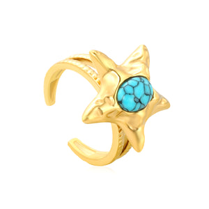 20mm Gold Open Ring with Turquoise - Inlaid Starfish