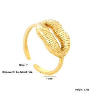 11mm Gold Open Ring with Hollow Lip Texture