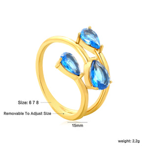 15mm Gold Open Ring with Three Claw - Set Blue Zircons
