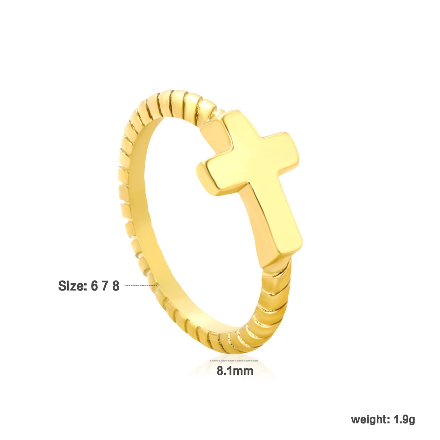 8.1mm Gold Twisted Cross Ring asonjewelry