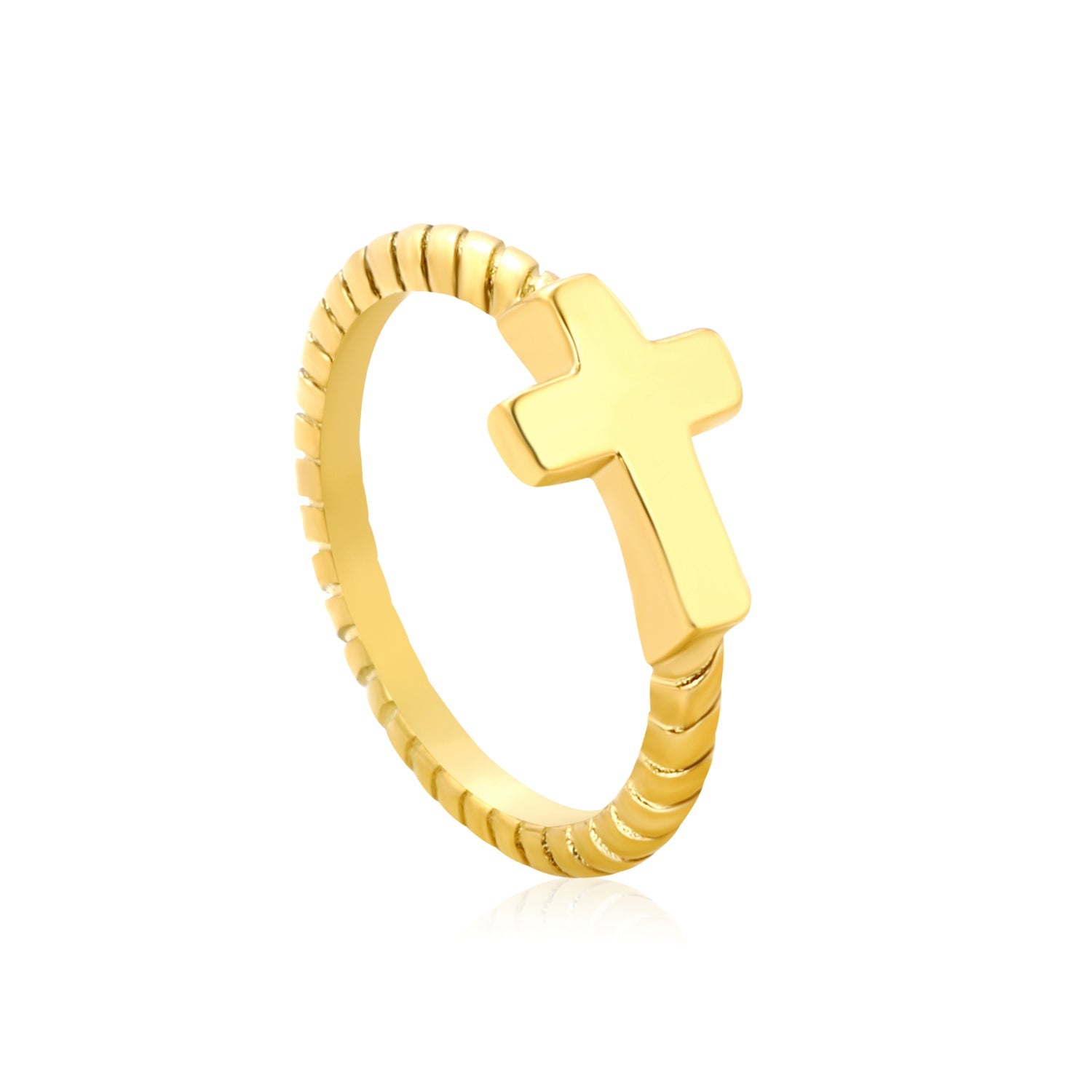 8.1mm Gold Twisted Cross Ring asonjewelry