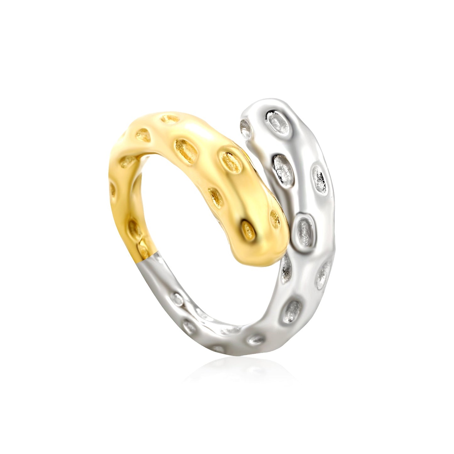 12mm Two - Tone Open Ring with Irregular Drip Texture asonjewelry