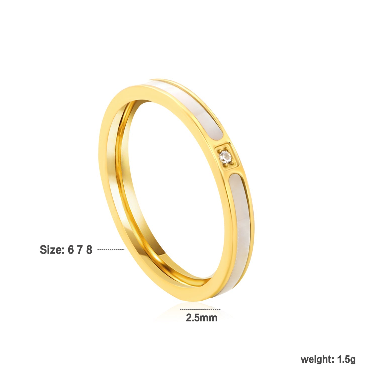 2.5mm Gold Ring with Real Mother - of - Pearl & Diamond Accent asonjewelry