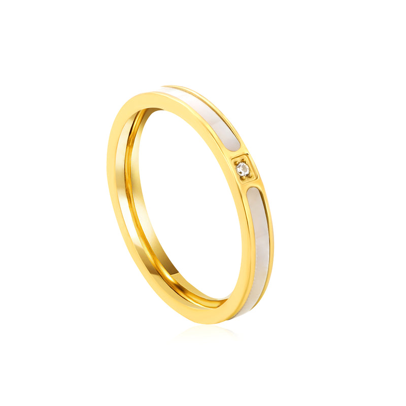 2.5mm Gold Ring with Real Mother - of - Pearl & Diamond Accent
