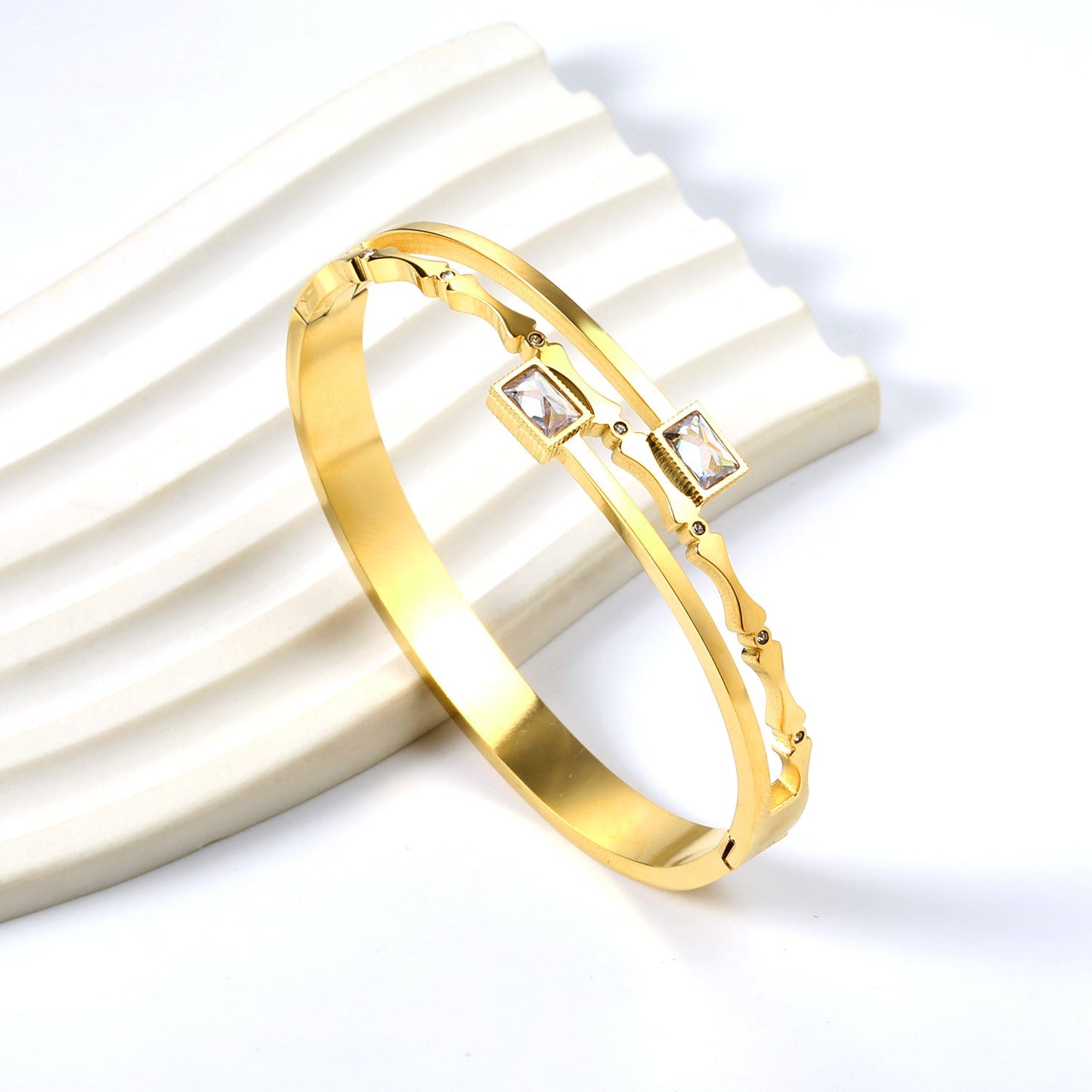 Personalized bamboo bracelet with 2 diamonds asonjewelry