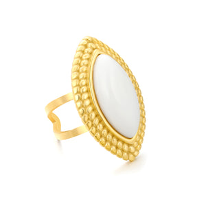 29mm Gold Open Ring with Red/Black/White Agate Marquise Stones