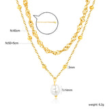 Imitation Pearl Double Chain 3mm Wavy Chain 40cm + 0.35 Cross Bead Chain 50cm + 5cm + 6mm Round Tag Necklace Gold