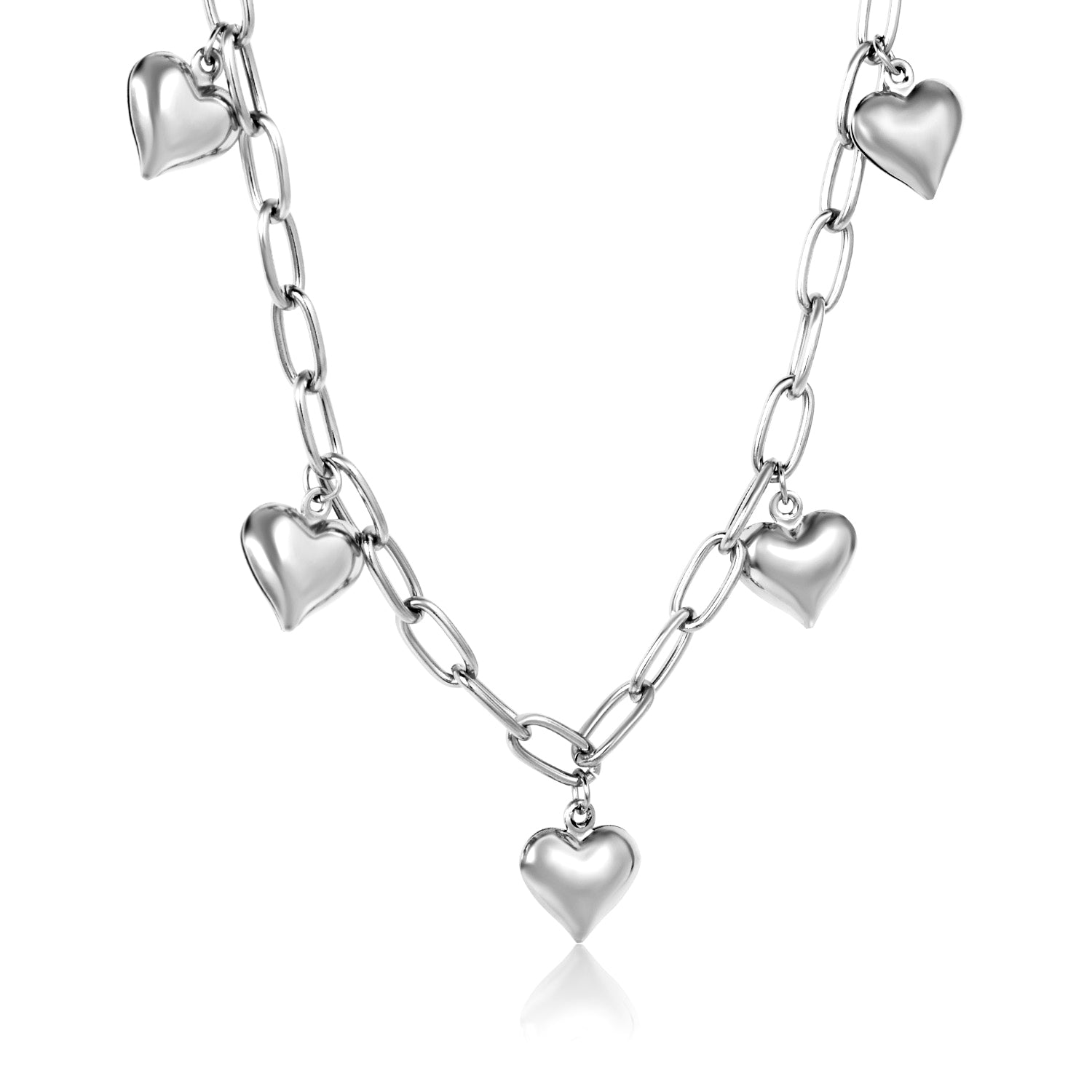 11.5 x 13mm 5 heart-shaped pendants, 6mm long round chain with O-shaped links, 40+5cm + 6mm round pendant tag necklace, steel color/gold color asonjewelry