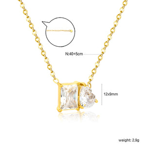 Square Teardrop White Zirconia 0.35 Cross Chain 40+5cm+6mm Round Tail Tag Necklace Gold