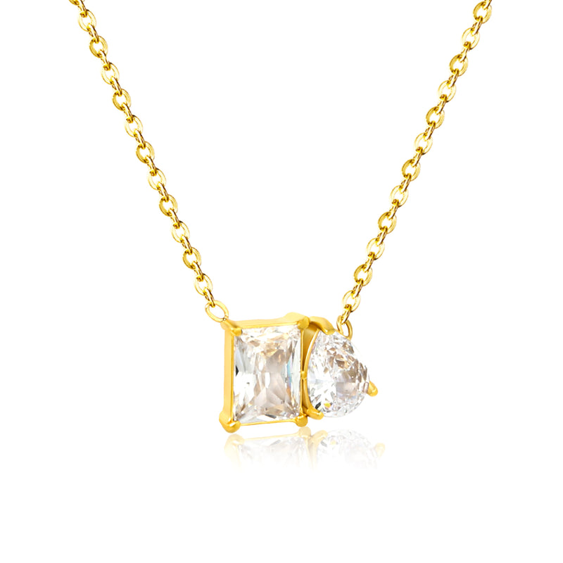 Square Teardrop White Zirconia 0.35 Cross Chain 40+5cm+6mm Round Tail Tag Necklace Gold