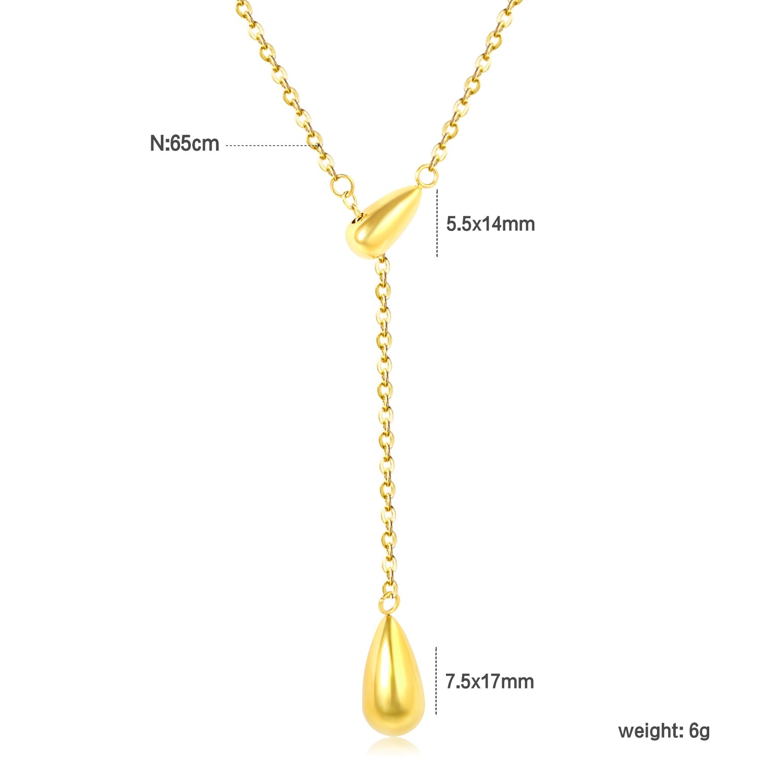 Sweater Chain 5.5x14mm Pendant 7.5x17mm Pendant Fringe Double Teardrop 0.4 Cross Chain 65cm Necklace Steel/Gold asonjewelry