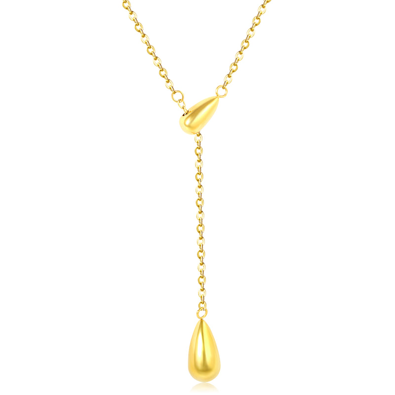 Sweater Chain 5.5x14mm Pendant 7.5x17mm Pendant Fringe Double Teardrop 0.4 Cross Chain 65cm Necklace Steel/Gold