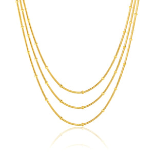 Sweater chain, 1.2mm round snake bead chain, 50+60+70cm+5cm+6mm round tag necklace, steel color/gold color