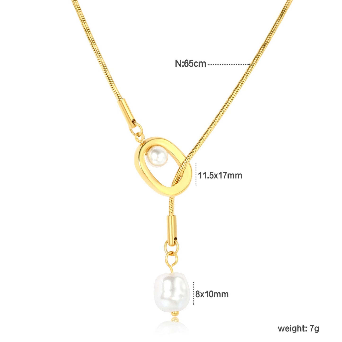Sweater Chain 11.5x17mm Pendant 8x10mm Pendant Fringe Geometric Openwork Pearl 1.2 Round Snake 65cm Necklace Steel Color/Gold Color asonjewelry