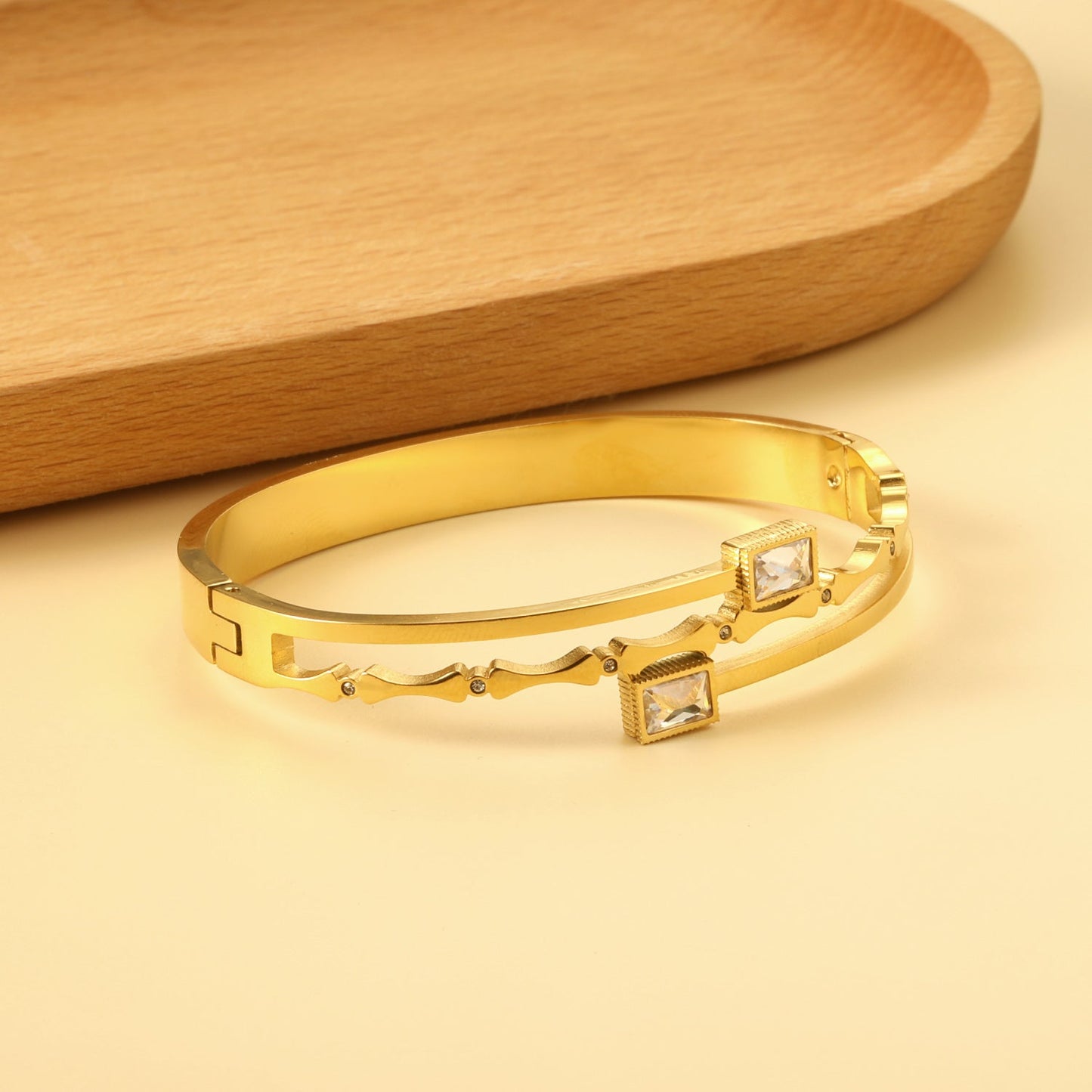 Personalized bamboo bracelet with 2 diamonds asonjewelry