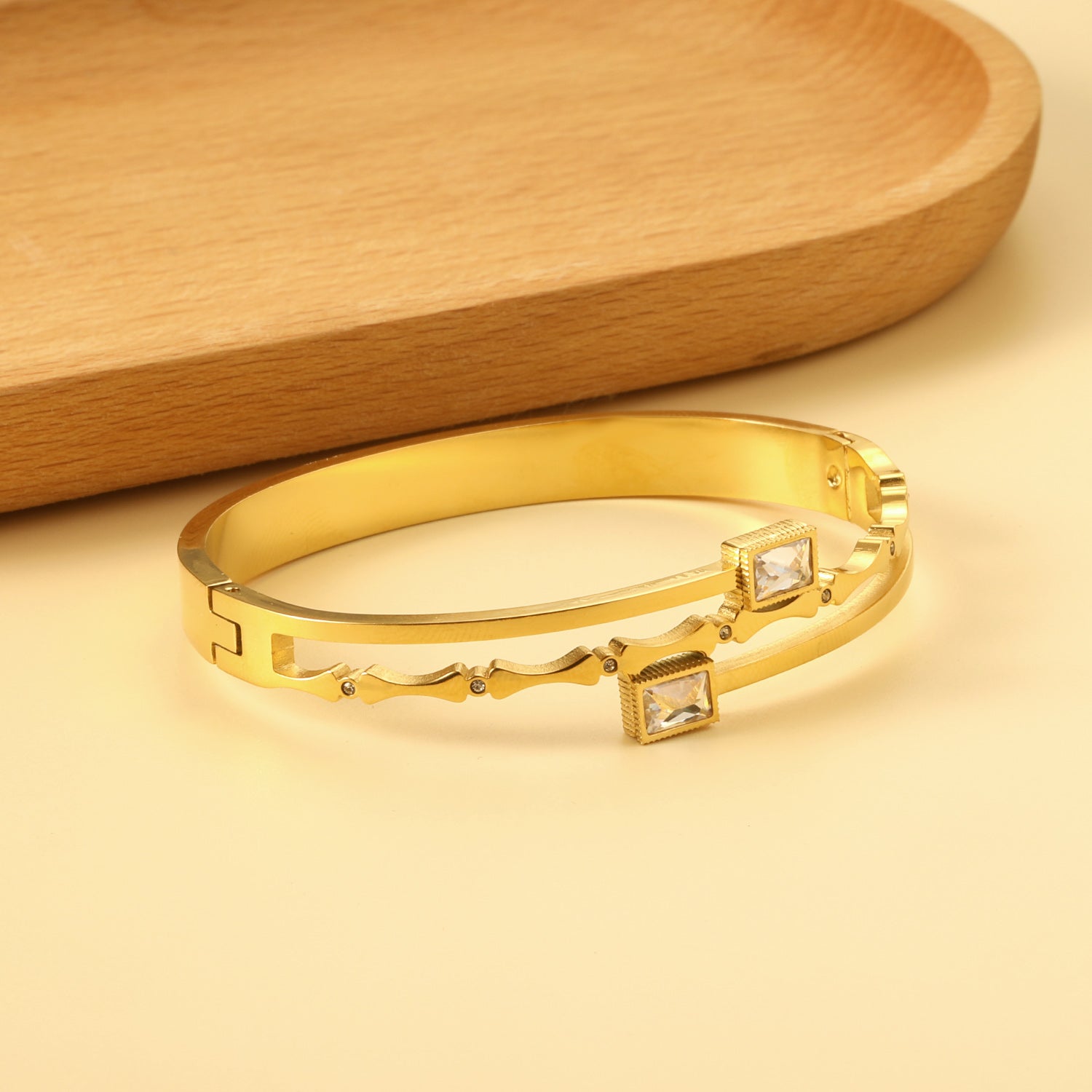 Personalized bamboo bracelet with 2 diamonds asonjewelry