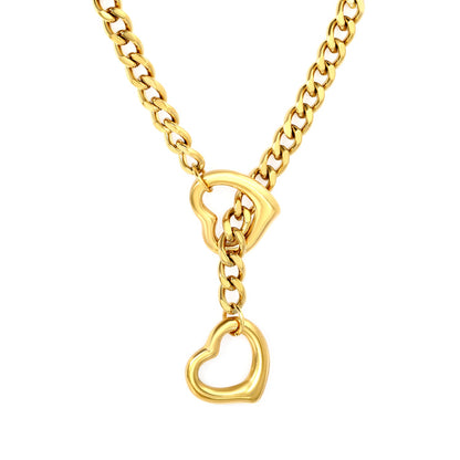 Double Heart Pendant 1.0 Six-Faceted Chain Necklace 46+5cm Gold asonjewelry