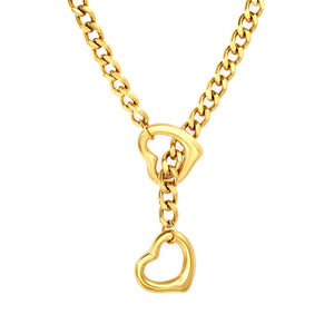 Double Heart Pendant 1.0 Six-Faceted Chain Necklace 46+5cm Gold