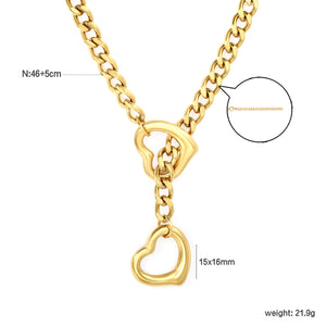 Double Heart Pendant 1.0 Six-Faceted Chain Necklace 46+5cm Gold