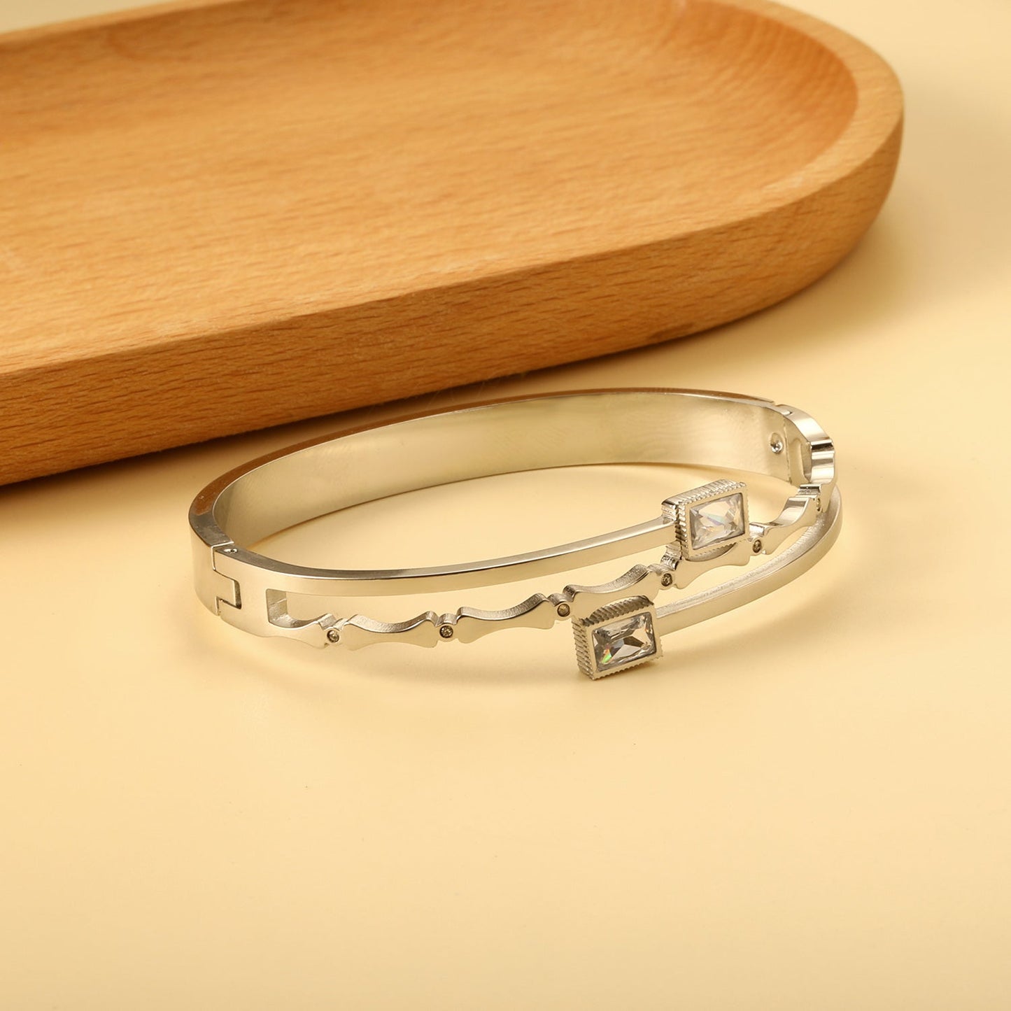 Personalized bamboo bracelet with 2 diamonds asonjewelry