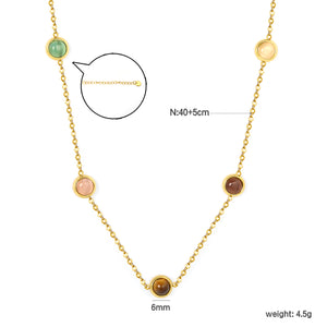 Colorful Cat's Eye Stone Round Disc 0.3 Cross Chain 40+5cm+6mm Round Tag Necklace Gold