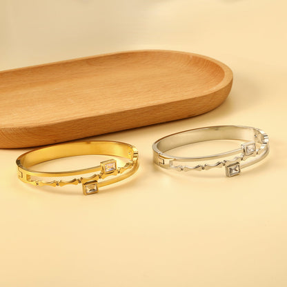 Personalized bamboo bracelet with 2 diamonds asonjewelry